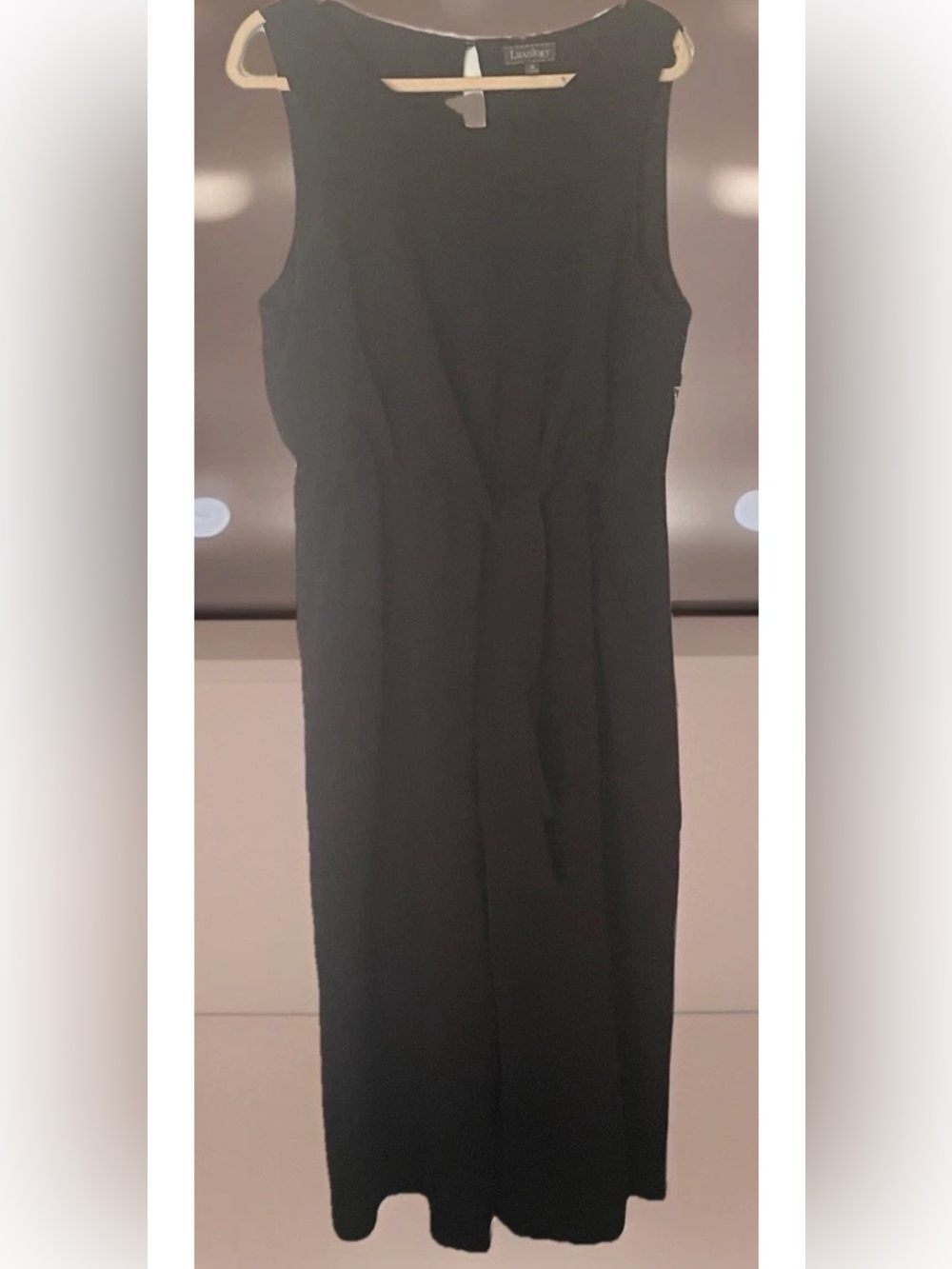 Luxology Chaps Black Boat Neck Sleeveless Jumpsuit Size 16